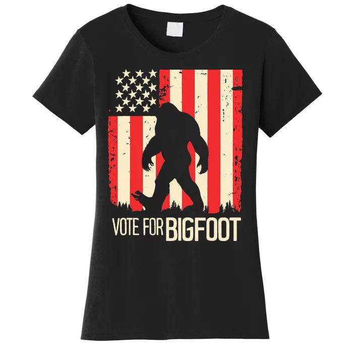 Bigfoot for President Election Vote Sasquatch USA Flag 2024 Women's T-Shirt