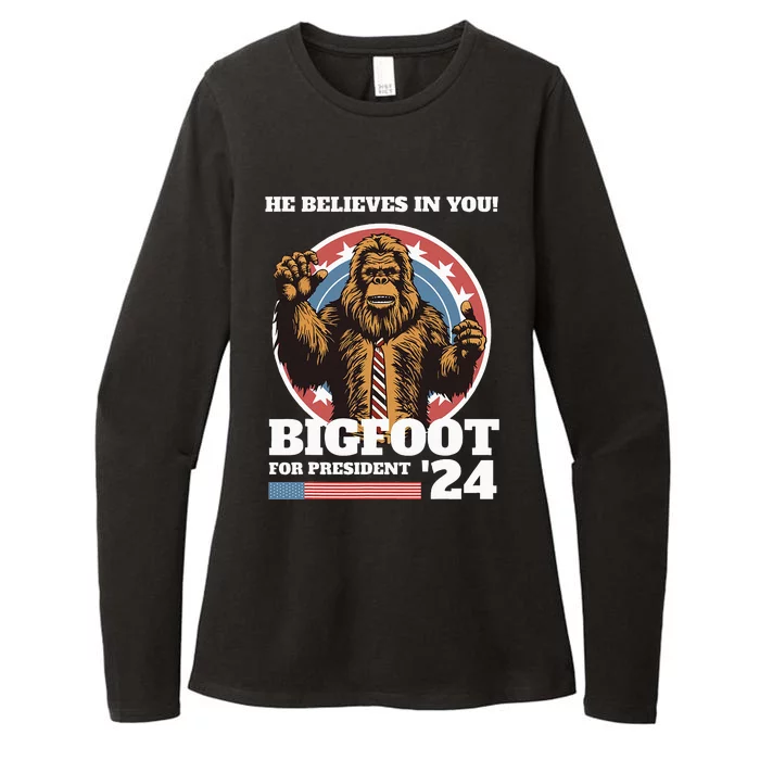 Bigfoot For President 2024 He Believes In You Sasquatch Womens CVC Long Sleeve Shirt