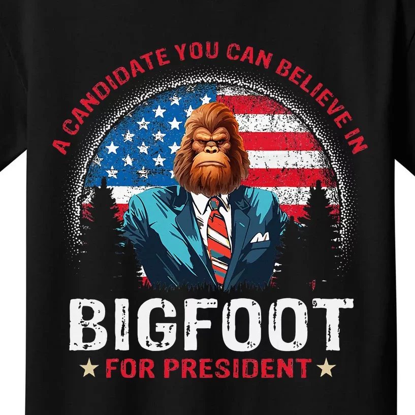 Bigfoot For President Believe Vote Elect Sasquatch Candidate Kids T-Shirt