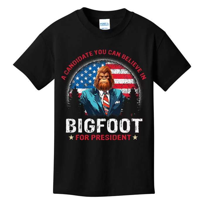 Bigfoot For President Believe Vote Elect Sasquatch Candidate Kids T-Shirt