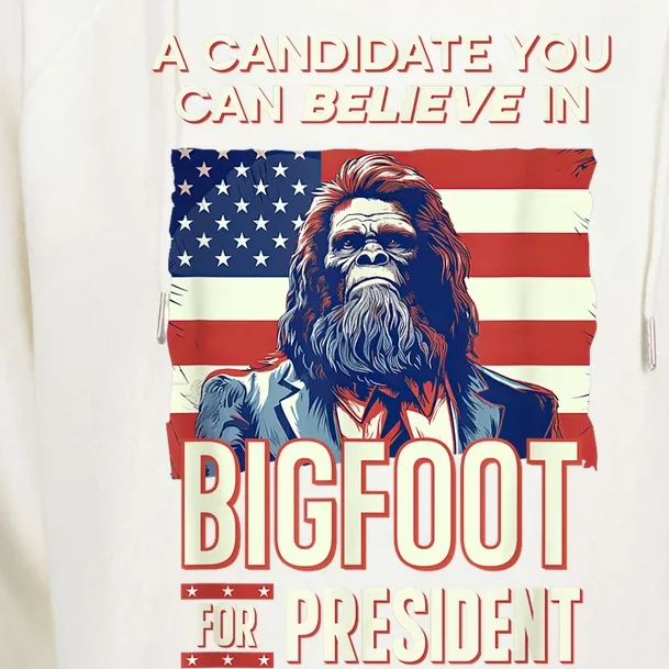 Bigfoot For President Believe Vote Elect Sasquatch Candidate Womens Funnel Neck Pullover Hood