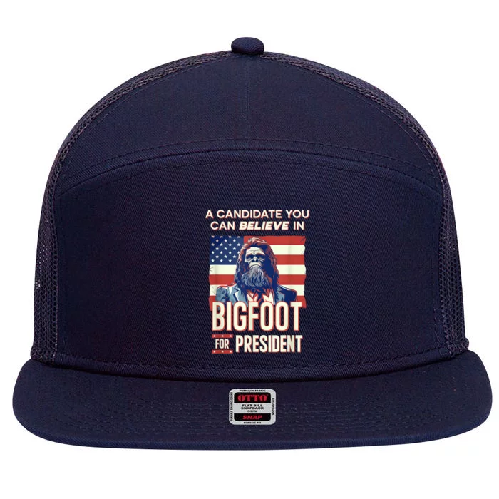 Bigfoot For President Believe Vote Elect Sasquatch Candidate 7 Panel Mesh Trucker Snapback Hat