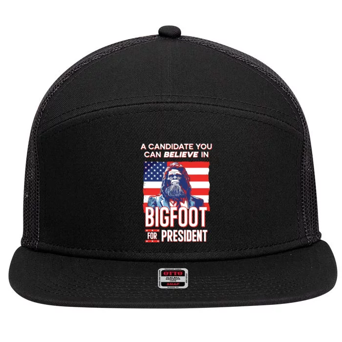 Bigfoot For President Believe Vote Elect Sasquatch Candidate 7 Panel Mesh Trucker Snapback Hat