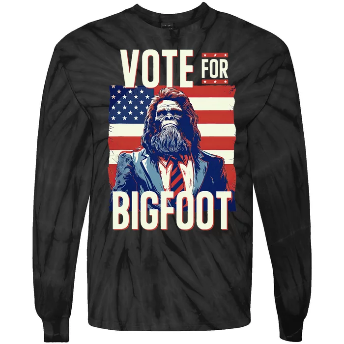 Bigfoot For President Election Vote Sasquatch Usa Flag 2024 Tie-Dye Long Sleeve Shirt