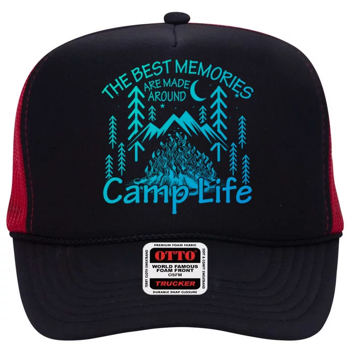 Bonfires Fire Pit Camping Best Memories Made Around Campfire Funny Gift High Crown Mesh Trucker Hat