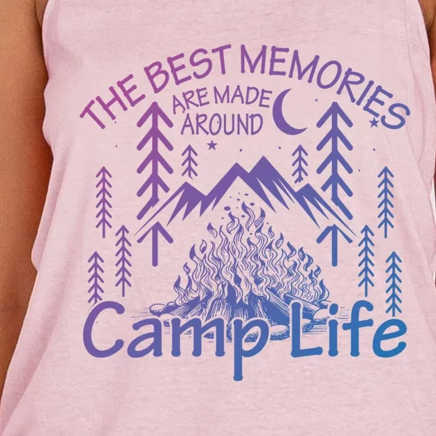 Bonfires Fire Pit Camping Best Memories Made Around Campfire Funny Gift Women's Knotted Racerback Tank