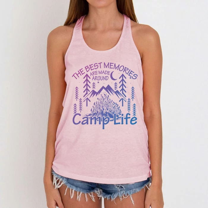 Bonfires Fire Pit Camping Best Memories Made Around Campfire Funny Gift Women's Knotted Racerback Tank