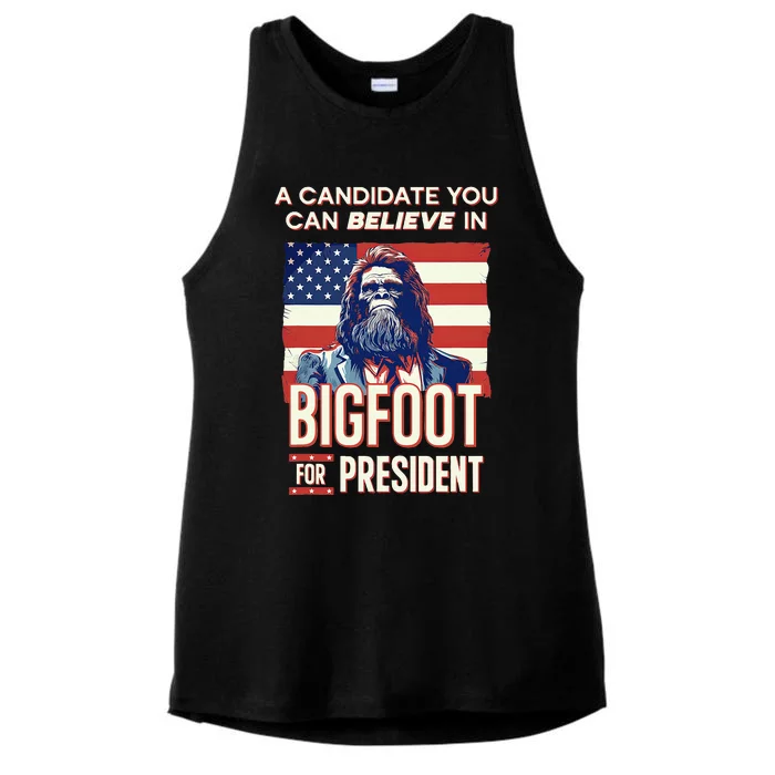 Bigfoot For President Election Vote Sasquatch USA Ladies Tri-Blend Wicking Tank