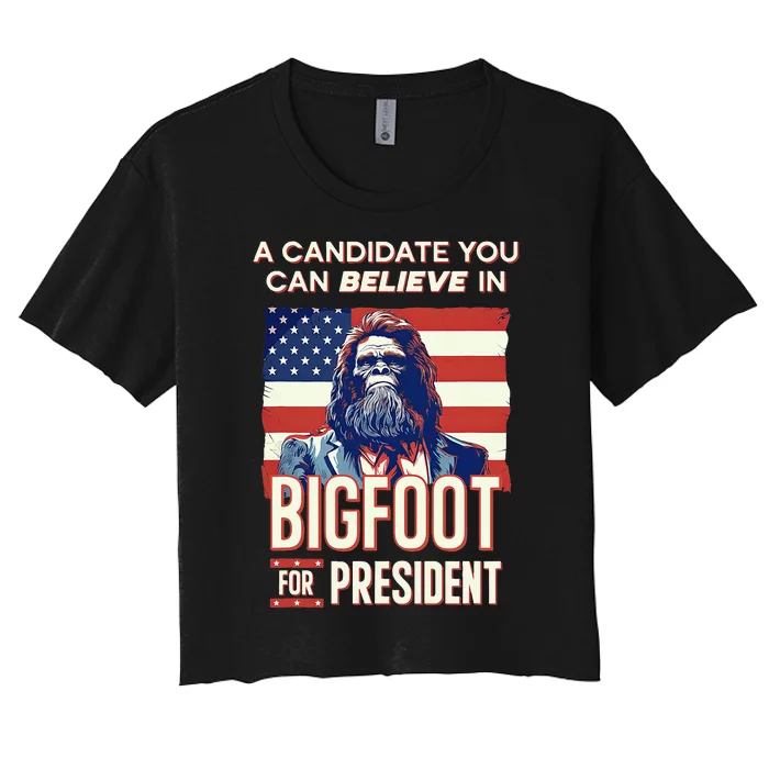 Bigfoot For President Election Vote Sasquatch USA Women's Crop Top Tee