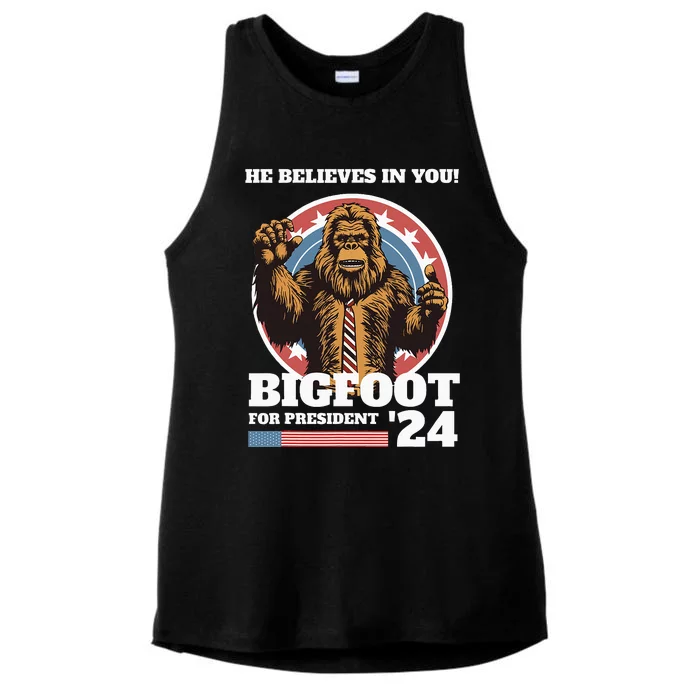 Bigfoot For President 2024 Ladies Tri-Blend Wicking Tank