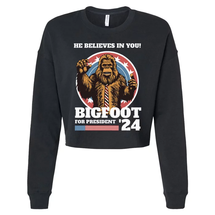 Bigfoot For President 2024 Cropped Pullover Crew