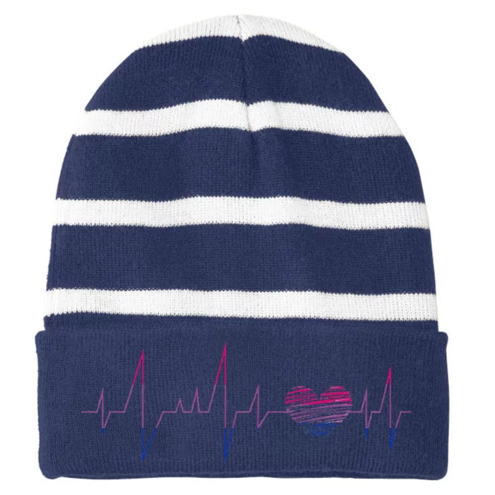 Bisexual Flag Queer Bi Pride Gift Lgbt Heartbeat Bisexual Striped Beanie with Solid Band