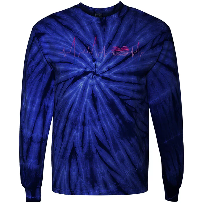 Bisexual Flag Queer Bi Pride Gift Lgbt Heartbeat Bisexual Tie-Dye Long Sleeve Shirt