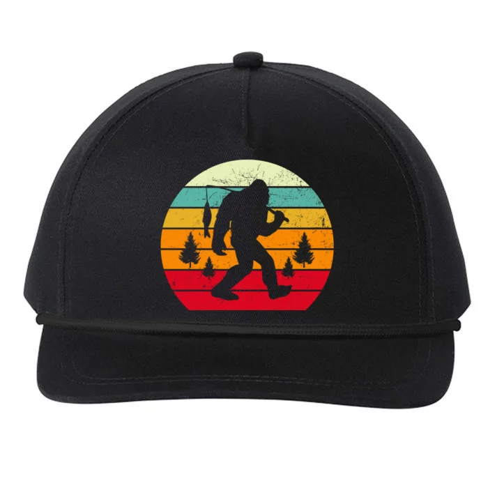 Bigfoot Fishing Retro Sunset Snapback Five-Panel Rope Hat