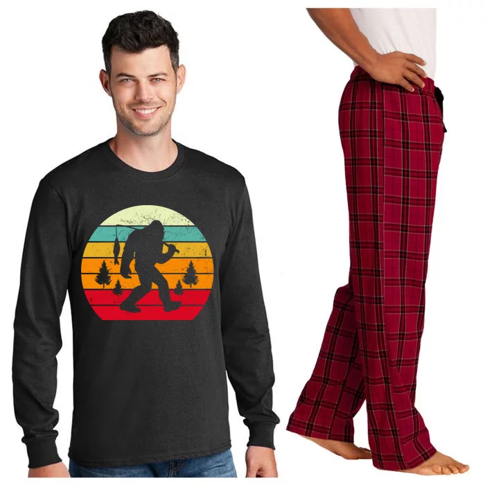 Bigfoot Fishing Retro Sunset Long Sleeve Pajama Set