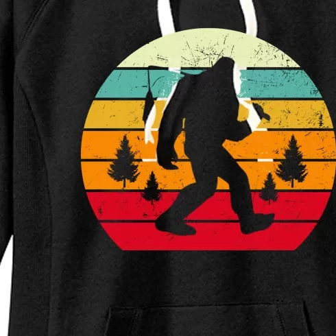 Bigfoot Fishing Retro Sunset Women's Fleece Hoodie