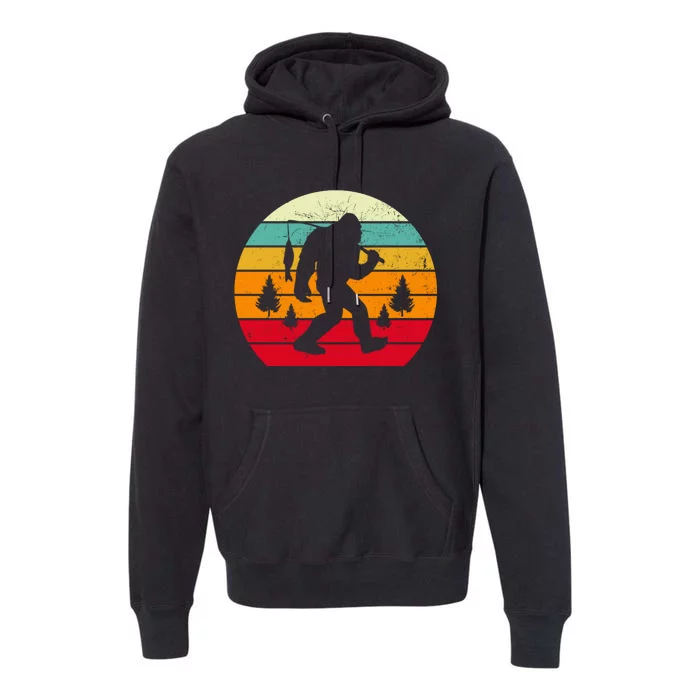 Bigfoot Fishing Retro Sunset Premium Hoodie