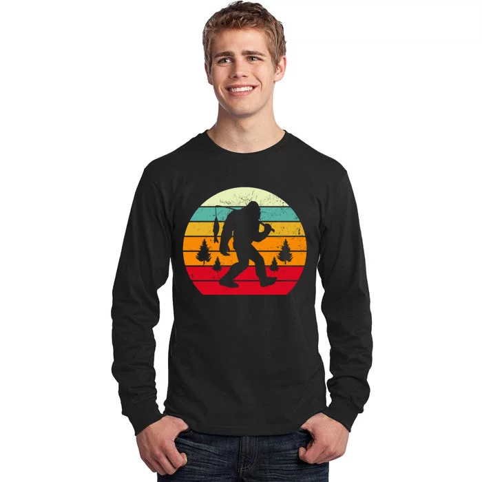 Bigfoot Fishing Retro Sunset Tall Long Sleeve T-Shirt