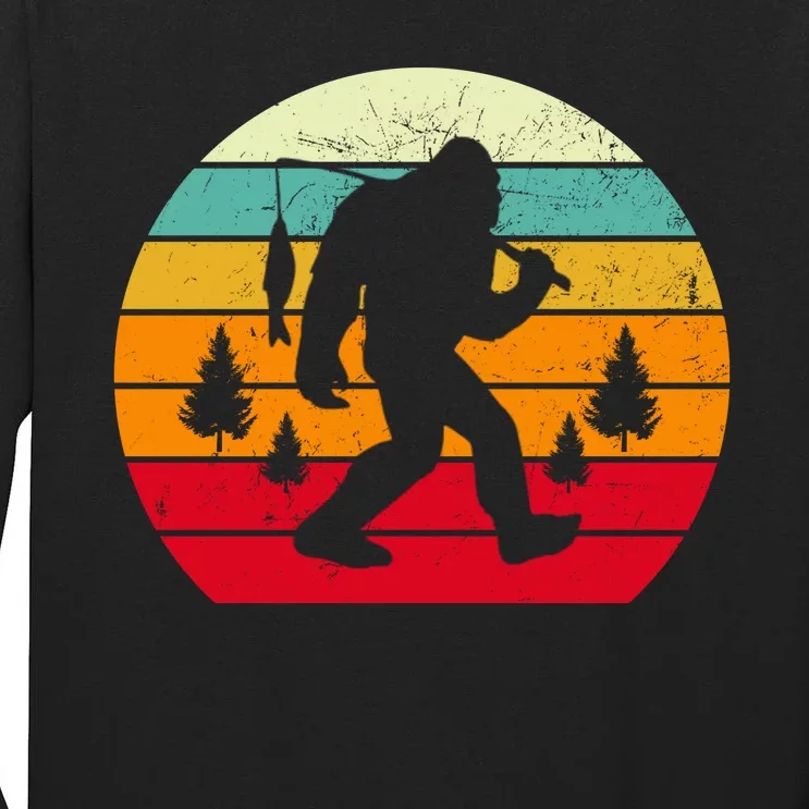 Bigfoot Fishing Retro Sunset Tall Long Sleeve T-Shirt