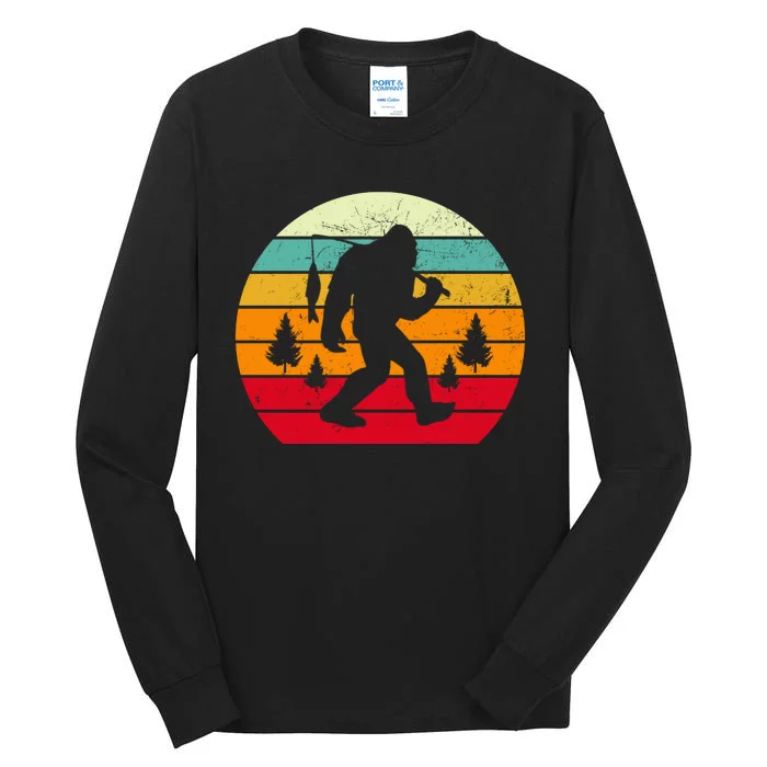 Bigfoot Fishing Retro Sunset Tall Long Sleeve T-Shirt