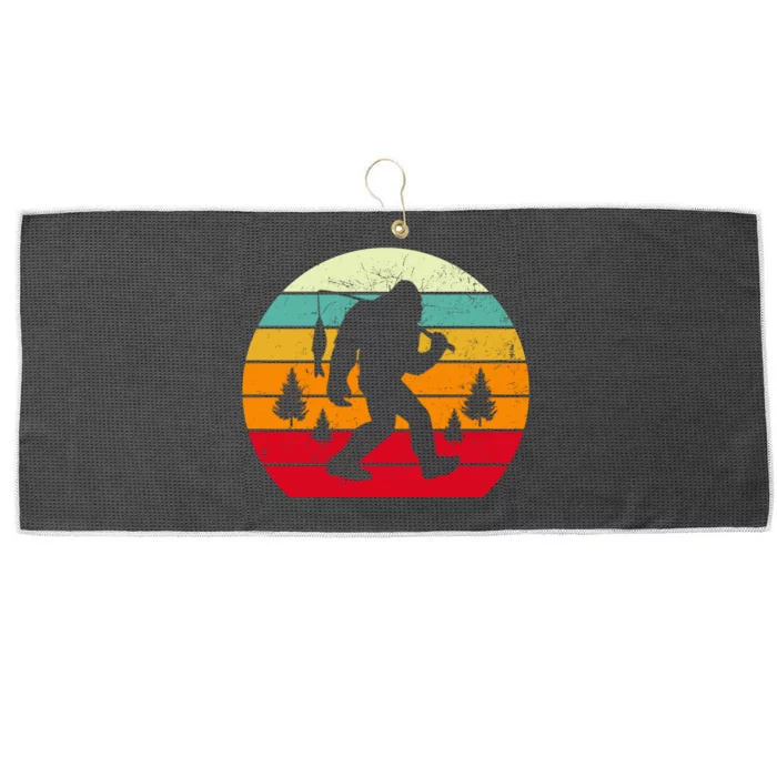 Bigfoot Fishing Retro Sunset Large Microfiber Waffle Golf Towel