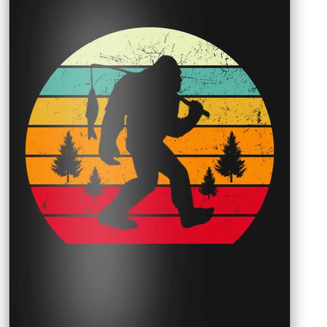 Bigfoot Fishing Retro Sunset Poster