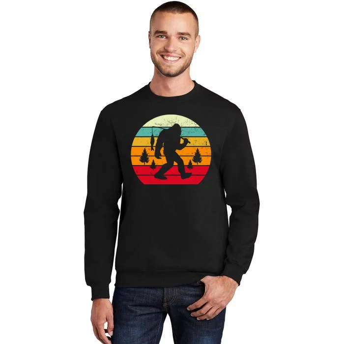 Bigfoot Fishing Retro Sunset Tall Sweatshirt