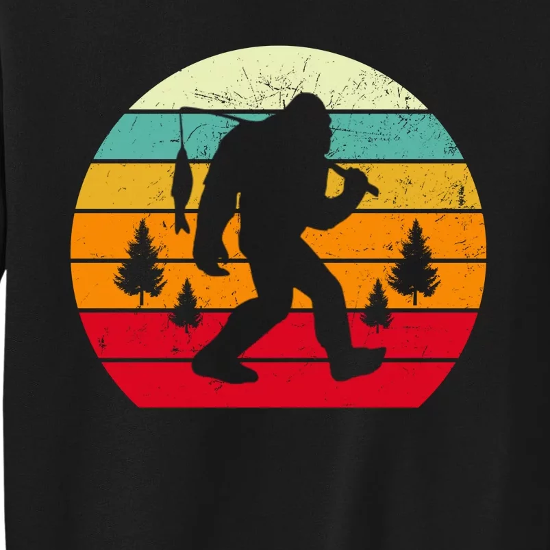 Bigfoot Fishing Retro Sunset Tall Sweatshirt