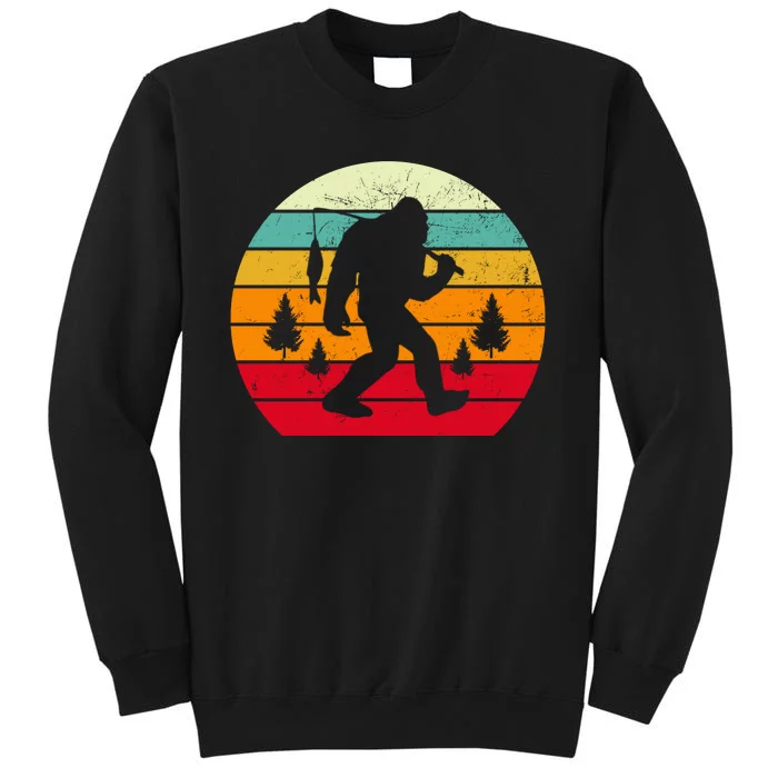 Bigfoot Fishing Retro Sunset Tall Sweatshirt