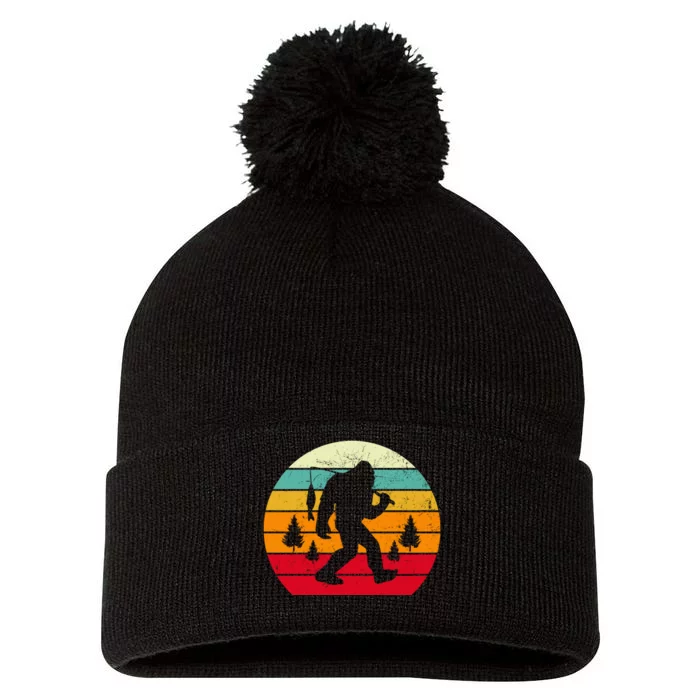 Bigfoot Fishing Retro Sunset Pom Pom 12in Knit Beanie