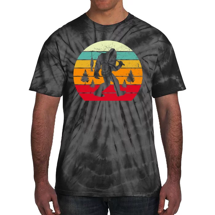 Bigfoot Fishing Retro Sunset Tie-Dye T-Shirt