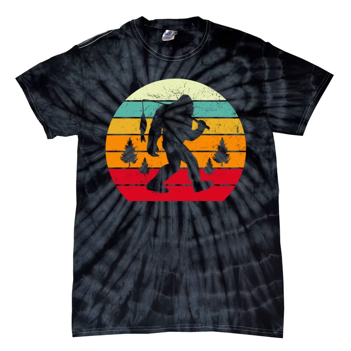 Bigfoot Fishing Retro Sunset Tie-Dye T-Shirt