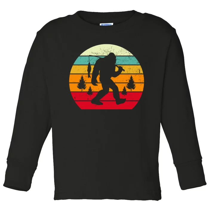 Bigfoot Fishing Retro Sunset Toddler Long Sleeve Shirt