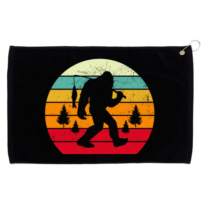 Bigfoot Fishing Retro Sunset Grommeted Golf Towel