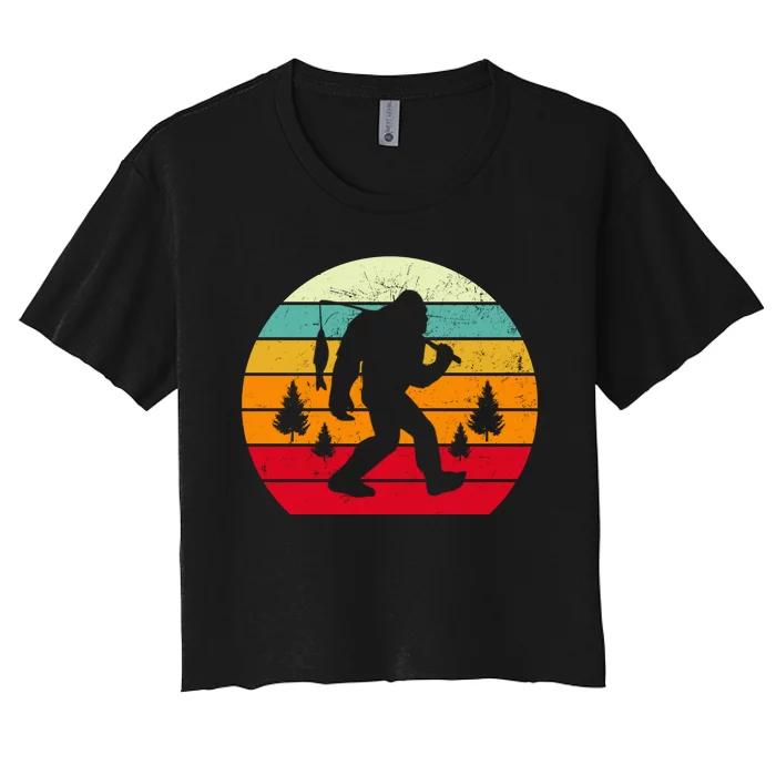 Bigfoot Fishing Retro Sunset Women's Crop Top Tee