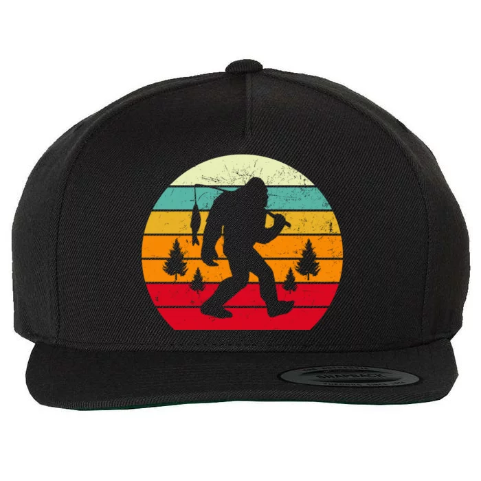 Bigfoot Fishing Retro Sunset Wool Snapback Cap