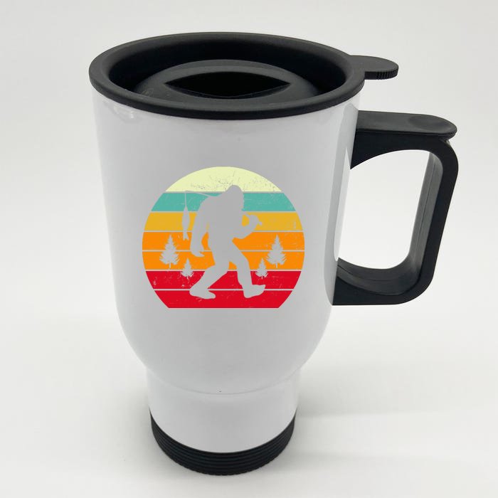 Bigfoot Fishing Retro Sunset Front & Back Stainless Steel Travel Mug