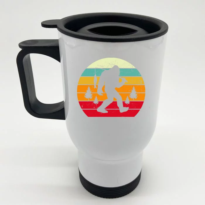 Bigfoot Fishing Retro Sunset Front & Back Stainless Steel Travel Mug