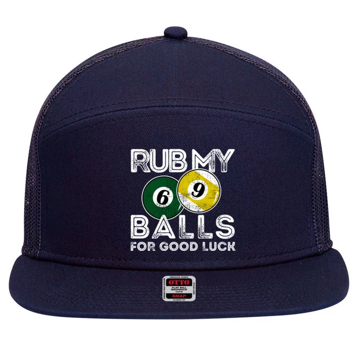 Billiards Funny Rub My Balls For Good Luck Gift 7 Panel Mesh Trucker Snapback Hat