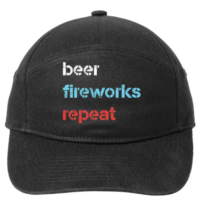 Beer Fireworks Repeat 4Th Of July Beer Drinking 7-Panel Snapback Hat