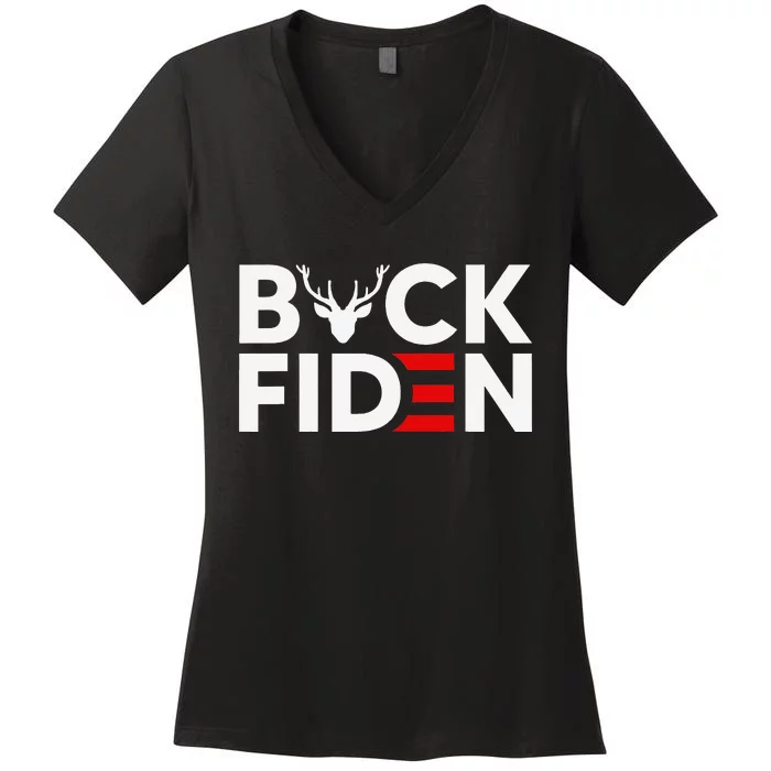 Buck Fiden Retro American Flag Buck Fiden And His Mandates Women's V-Neck T-Shirt