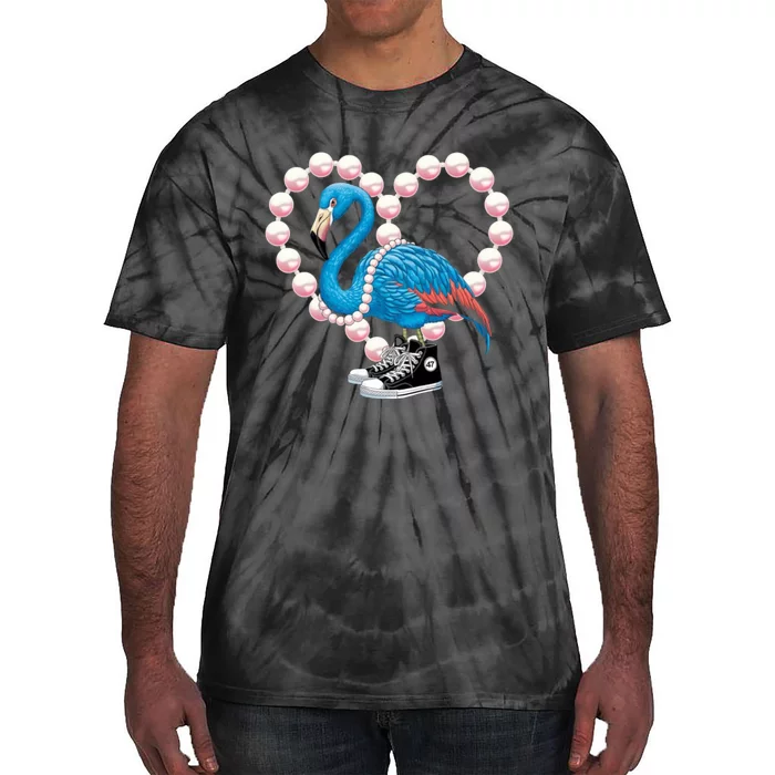 Blue Flamingo Rocks Chucks Surrounded By Pearls Tie-Dye T-Shirt