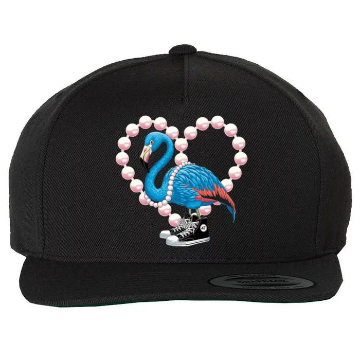 Blue Flamingo Rocks Chucks Surrounded By Pearls Wool Snapback Cap