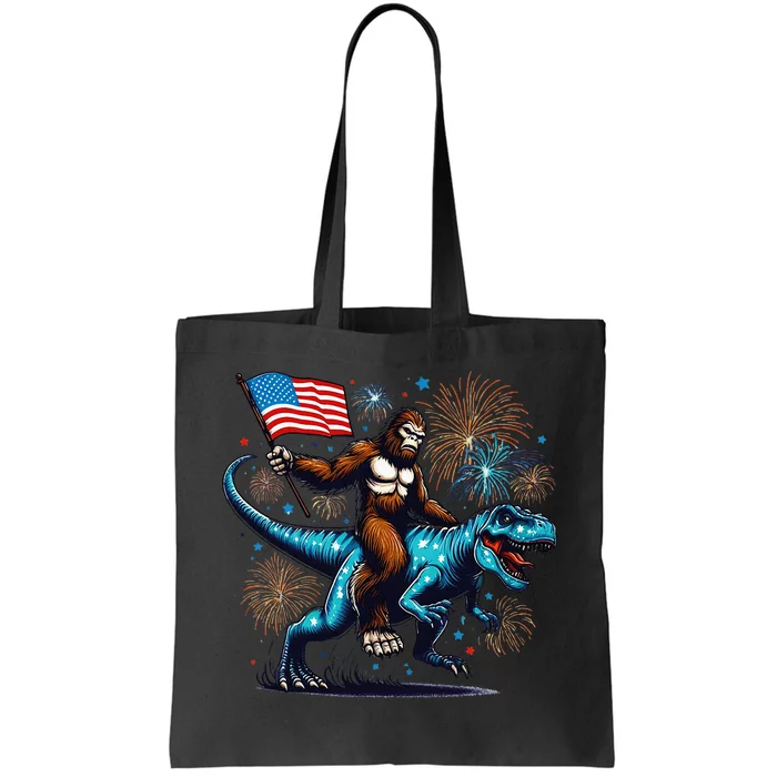 Bigfoot Fireworks Riding A Trex With Usa Flag Tote Bag