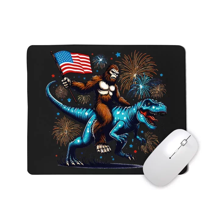 Bigfoot Fireworks Riding A Trex With Usa Flag Mousepad