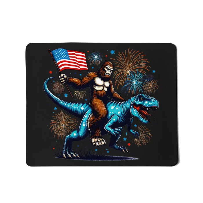 Bigfoot Fireworks Riding A Trex With Usa Flag Mousepad