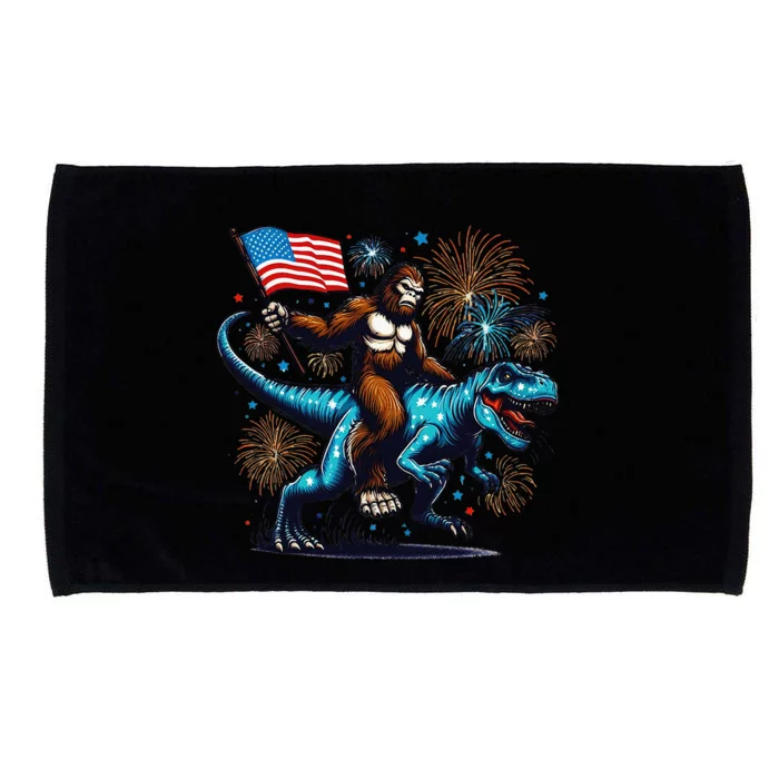 Bigfoot Fireworks Riding A Trex With Usa Flag Microfiber Hand Towel