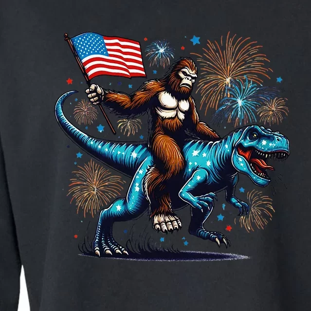 Bigfoot Fireworks Riding A Trex With Usa Flag Cropped Pullover Crew