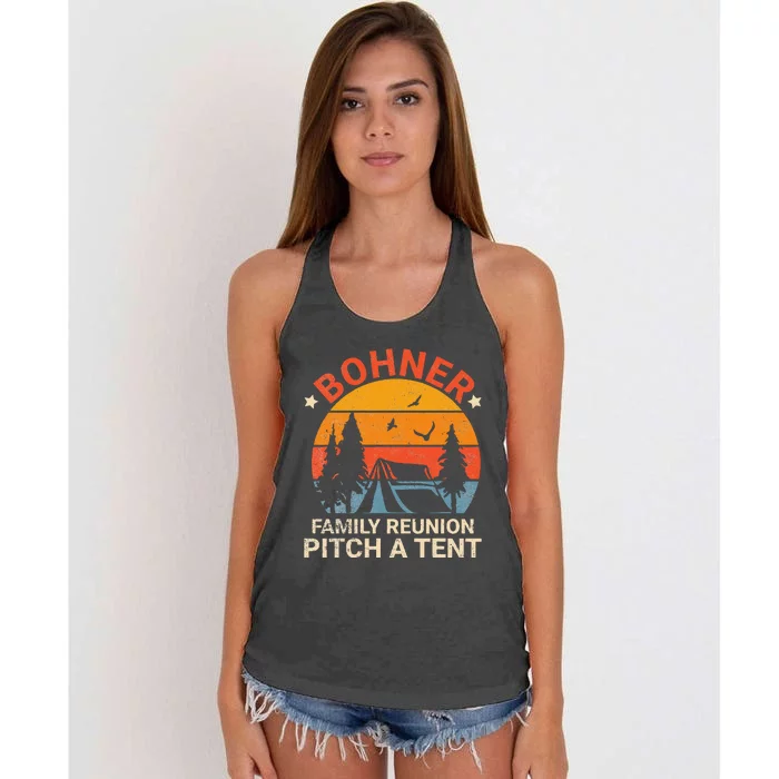 Bohner Family Reunion Pitch A Tent Retro Vintage Women's Knotted Racerback Tank