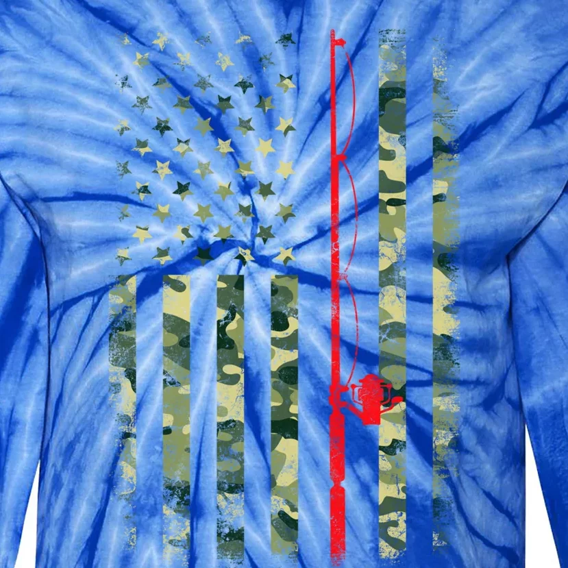 Bass Fishing Rod Camouflage American Flag Fisher Gift Great Gift Tie-Dye Long Sleeve Shirt